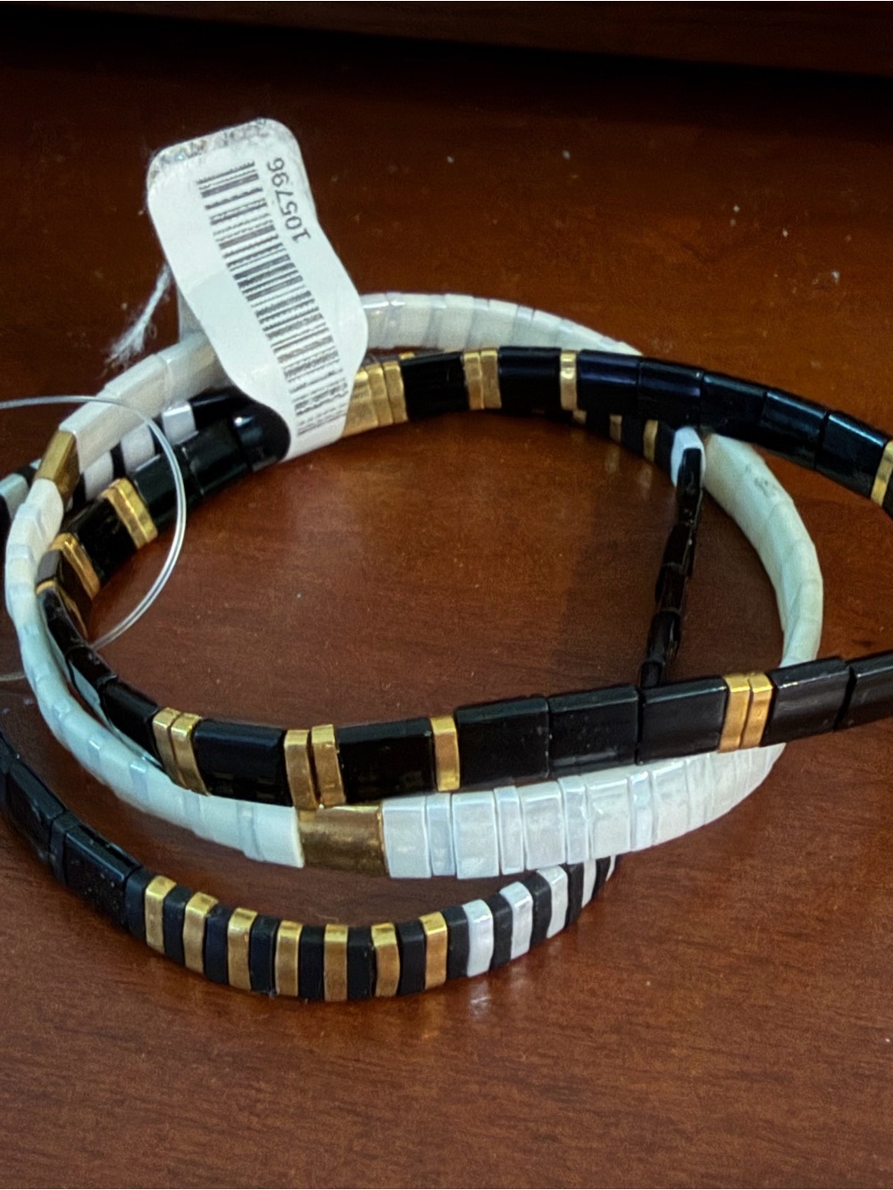 New with tags! Black & White Gold-Accented Tile Stretch Bracelet Set - Unbranded